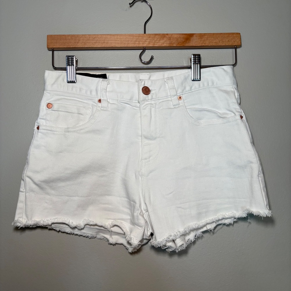 Armani Exchange Womens White Denim Shorts Mid Rise Frayed Hem Size 25 Distressed